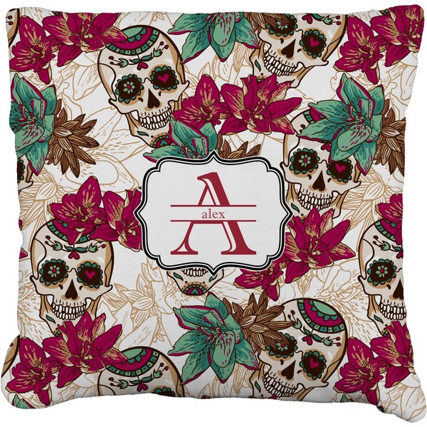 Custom Sugar Skulls & Flowers Faux-Linen Throw Pillow 20" (Personalized)