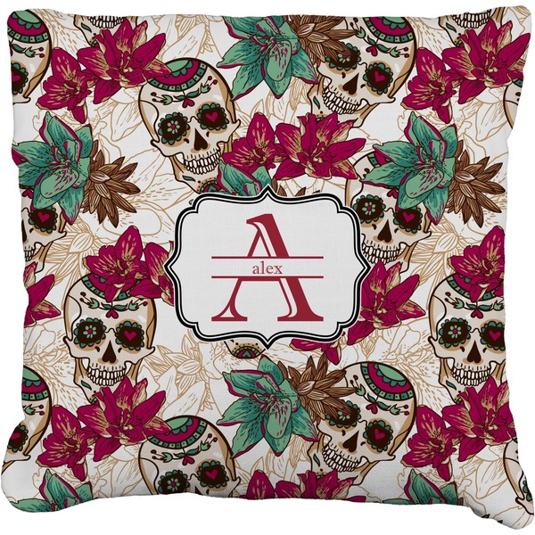 Custom Sugar Skulls & Flowers Faux-Linen Throw Pillow 26" (Personalized)