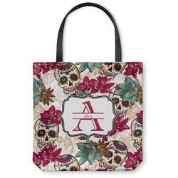 Sugar Skulls & Flowers Canvas Tote Bag - Small - 13"x13" (Personalized)
