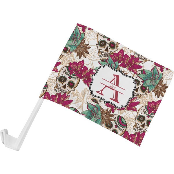 Custom Sugar Skulls & Flowers Car Flag - Small w/ Name and Initial