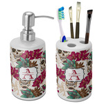 Sugar Skulls & Flowers Ceramic Bathroom Accessories Set (Personalized)