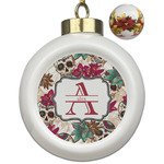 Sugar Skulls & Flowers Ceramic Ball Ornaments - Poinsettia Garland (Personalized)