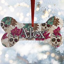 Sugar Skulls & Flowers Ceramic Dog Ornament w/ Name and Initial