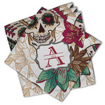 Sugar Skulls & Flowers Cloth Cocktail Napkins - Set of 4 w/ Name and Initial