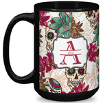 Sugar Skulls & Flowers 15 Oz Coffee Mug - Black (Personalized)