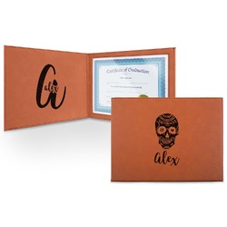 Sugar Skulls & Flowers Leatherette Certificate Holder - Front and Inside (Personalized)