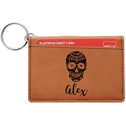 Sugar Skulls & Flowers Leatherette Keychain ID Holder - Double Sided (Personalized)
