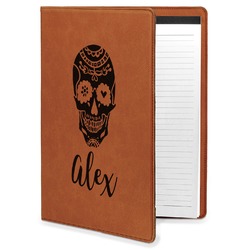 Sugar Skulls & Flowers Leatherette Portfolio with Notepad - Large - Single Sided (Personalized)