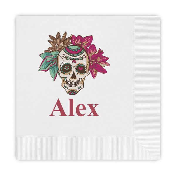 Custom Sugar Skulls & Flowers Embossed Decorative Napkins (Personalized)