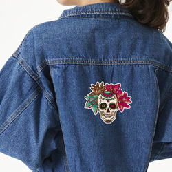 Sugar Skulls & Flowers Twill Iron On Patch - Custom Shape - X-Large