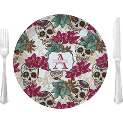 Sugar Skulls & Flowers Glass Lunch / Dinner Plate 10" (Personalized)