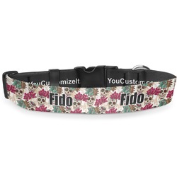 Sugar Skulls & Flowers Deluxe Dog Collar - Large (13" to 21") (Personalized)