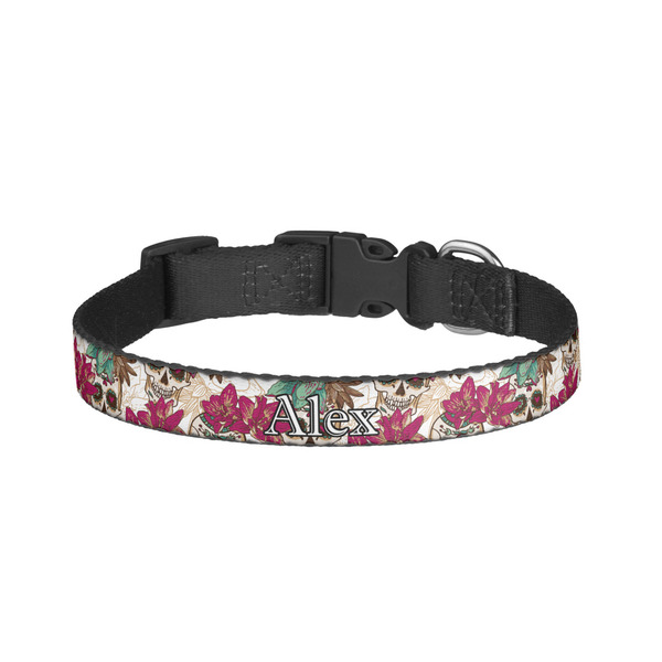 Custom Sugar Skulls & Flowers Dog Collar - Small (Personalized)