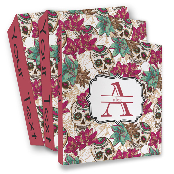 Custom Sugar Skulls & Flowers 3 Ring Binder - Full Wrap (Personalized)