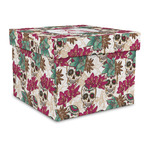 Sugar Skulls & Flowers Gift Box with Lid - Canvas Wrapped - Large (Personalized)