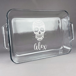 Sugar Skulls & Flowers Glass Baking Dish with Truefit Lid - 13in x 9in (Personalized)