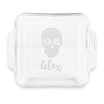 Sugar Skulls & Flowers Glass Cake Dish with Truefit Lid - 8in x 8in (Personalized)