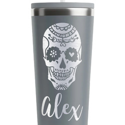 Sugar Skulls & Flowers RTIC Everyday Tumbler with Straw - 28oz - Grey - Double-Sided (Personalized)