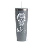 Sugar Skulls & Flowers RTIC Everyday Tumbler with Straw - 28oz - Grey - Single-Sided (Personalized)