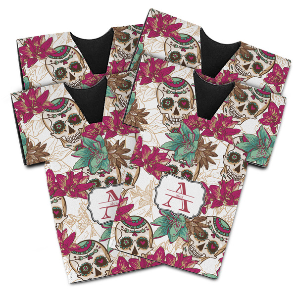 Custom Sugar Skulls & Flowers Jersey Bottle Cooler - Set of 4 (Personalized)