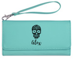 Sugar Skulls & Flowers Ladies Leatherette Wallet - Laser Engraved- Teal (Personalized)