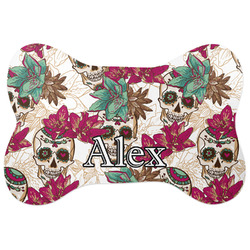 Sugar Skulls & Flowers Bone Shaped Dog Food Mat (Personalized)