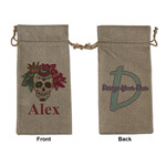 Sugar Skulls & Flowers Large Burlap Gift Bag - Front & Back (Personalized)