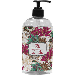 Sugar Skulls & Flowers Plastic Soap / Lotion Dispenser (16 oz - Large - Black) (Personalized)