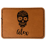 Sugar Skulls & Flowers Faux Leather Iron On Patch - Rectangle (Personalized)