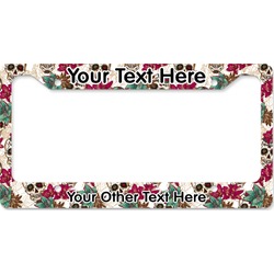 Sugar Skulls & Flowers License Plate Frame - Style B (Personalized)