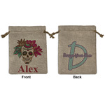 Sugar Skulls & Flowers Medium Burlap Gift Bag - Front & Back (Personalized)