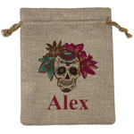 Sugar Skulls & Flowers Medium Burlap Gift Bag - Front (Personalized)