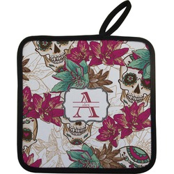 Sugar Skulls & Flowers Pot Holder w/ Name and Initial