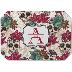 Sugar Skulls & Flowers Dining Table Mat - Octagon (Single-Sided) w/ Name and Initial