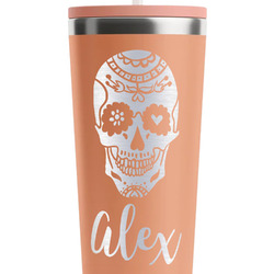 Sugar Skulls & Flowers RTIC Everyday Tumbler with Straw - 28oz - Peach - Double-Sided (Personalized)