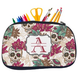 Sugar Skulls & Flowers Neoprene Pencil Case - Medium w/ Name and Initial