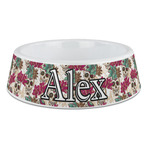 Sugar Skulls & Flowers Plastic Dog Bowl - Large (Personalized)