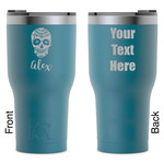 Sugar Skulls & Flowers RTIC Tumbler - Dark Teal - Laser Engraved - Double-Sided (Personalized)