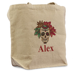 Sugar Skulls & Flowers Reusable Cotton Grocery Bag - Single (Personalized)