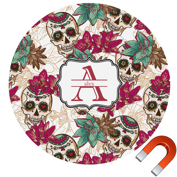 Custom Sugar Skulls & Flowers Round Car Magnet - 10" (Personalized)