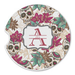 Sugar Skulls & Flowers Sandstone Car Coaster - Single (Personalized)