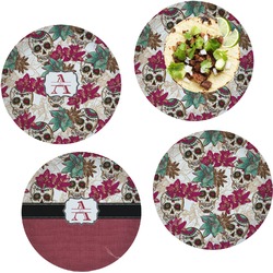 Sugar Skulls & Flowers Set of 4 Glass Lunch / Dinner Plate 10" (Personalized)