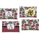 Sugar Skulls & Flowers Set of 4 Glass Rectangular Lunch / Dinner Plate (Personalized)