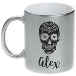 Sugar Skulls & Flowers Metallic Silver Mug (Personalized)