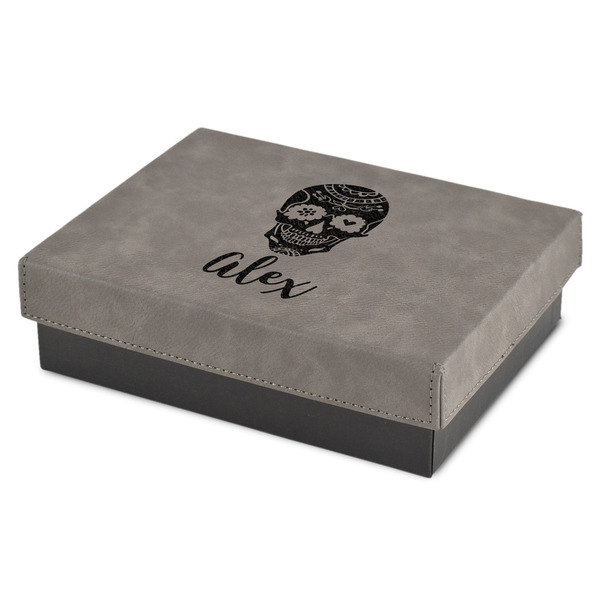 Custom Sugar Skulls & Flowers Small Gift Box w/ Engraved Leather Lid (Personalized)