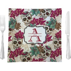 Sugar Skulls & Flowers Glass Square Lunch / Dinner Plate 9.5" (Personalized)