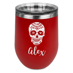 Sugar Skulls & Flowers Stemless Stainless Steel Wine Tumbler - Red - Single Sided (Personalized)