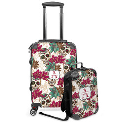 Custom Chevron & Fall Flowers Kids 2-Piece Luggage Set - Suitcase