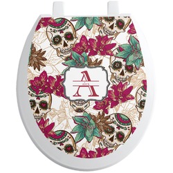 Sugar Skulls & Flowers Toilet Seat Decal - Round (Personalized)