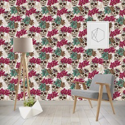 Sugar Skulls & Flowers Wallpaper & Surface Covering (Water Activated - Removable)